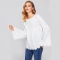 Scallop Edge Flare Sleeve Smock Tunic Blouse 2017 White Round Neck Long Sleeve Elegant Top Women Cut