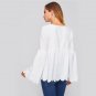 Scallop Edge Flare Sleeve Smock Tunic Blouse 2017 White Round Neck Long Sleeve Elegant Top Women Cut