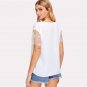 White Mesh Insert Sheer Blouse Solid Round Neck Short Sleeve Top 2018 Summer Women Office Ladies Wor