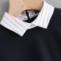 Zip Back Striped 2 In 1 Blouse Women Contrast Collar Long Sleeve Tunic Blouse With Button, Zipper 20