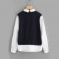 Zip Back Striped 2 In 1 Blouse Women Contrast Collar Long Sleeve Tunic Blouse With Button, Zipper 20