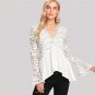 V-Neck Asymmetrical Ruffle Hem Blouse Flare Sleeve Floral Top 2018 Spring Women OL Work Elegant Blou