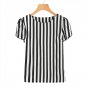 Black and White Striped Petal Sleeve Blouse Round Neck Short Sleeve Top 2018 Summer Women Office Lad