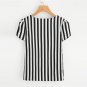 Black and White Striped Petal Sleeve Blouse Round Neck Short Sleeve Top 2018 Summer Women Office Lad