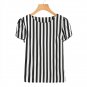 Black and White Striped Petal Sleeve Blouse Round Neck Short Sleeve Top 2018 Summer Women Office Lad