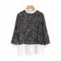 Contrast Frill Trim Patchwork Tweed Blouse 2017 Color Block Long Sleeve Ruffle Blouse Women Casual F