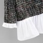 Contrast Frill Trim Patchwork Tweed Blouse 2017 Color Block Long Sleeve Ruffle Blouse Women Casual F