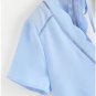 Blue V-Neck Ladder Lace Detail Scallop Blouse Solid Cut Out Short Sleeve Top 2018 Summer Women Work 