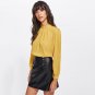 Pleated Chiffon Women Blouse Yellow High Neck Long Sleeve Elegant Top Ladies Work Wear Elegant Blous