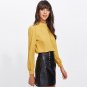 Pleated Chiffon Women Blouse Yellow High Neck Long Sleeve Elegant Top Ladies Work Wear Elegant Blous