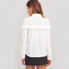 Women Long Sleeve Blouse Korean Fashion Womens Tops White Striped Lapel Ruffle Trim Button Up Blouse