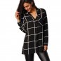 Black and White Plaid Blouse Collar Button Regular Fit Top 2018 Spring Office Ladies Women Long Slee