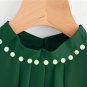 Style Pleated Pearl Beading Regular Sleeve Blouse 2017 Chiffon Round Neck Elegant Work Blouse