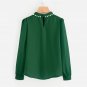Style Pleated Pearl Beading Regular Sleeve Blouse 2017 Chiffon Round Neck Elegant Work Blouse