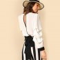 Bow Tied Back Elegant Blouse Womens White Gathered Sleeve Party Tops And Blouses 2018 Sexy Split Lon