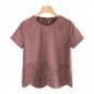 Pink Scallop Laser Cut Out Blouse Solid Button Back Short Sleeve Top 2018 Summer Women Office Ladies