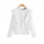 White Womens Shirts Plain Ruffle Women Top Symmetrical Flounce Trim Keyhole Back Elegant Round Neck