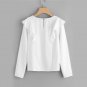 White Womens Shirts Plain Ruffle Women Top Symmetrical Flounce Trim Keyhole Back Elegant Round Neck