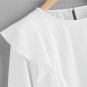 White Womens Shirts Plain Ruffle Women Top Symmetrical Flounce Trim Keyhole Back Elegant Round Neck