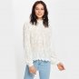 Frilled Neck Scallop Hem Applique Embroidered Boho Blouse Women Long Sleeve Elegant Top 2017 Vintage