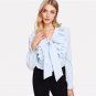 Exaggerate Bow Tie Neck Ruffle Trim Top 2018 New Spring Button Flounce Sleeve Stand Collar Elegant B