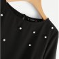 Black Pearl Beading Blouse Women Flare Half Sleeve Scalloped Casual Top 2018 Spring Office Work Wear