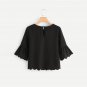 Black Pearl Beading Blouse Women Flare Half Sleeve Scalloped Casual Top 2018 Spring Office Work Wear