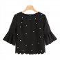 Black Pearl Beading Blouse Women Flare Half Sleeve Scalloped Casual Top 2018 Spring Office Work Wear