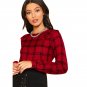 Boat Neck Long Sleeve Blouse Women Red Ruffle Shoulder Plaid Top With Button Girl School Gingham Blo