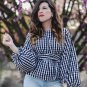 Cute Plaid Shirt Autumn Women Shirts Black And White Bow Front Tops Lantern Sleeve Blouses 2017 Fall