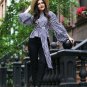 Cute Plaid Shirt Autumn Women Shirts Black And White Bow Front Tops Lantern Sleeve Blouses 2017 Fall