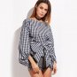 Cute Plaid Shirt Autumn Women Shirts Black And White Bow Front Tops Lantern Sleeve Blouses 2017 Fall