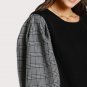 Plaid Frilled Gigot Sleeve Patchwork Blouse Round Neck Puff Sleeve Top With Button 2017 Long Sleeve