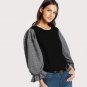 Plaid Frilled Gigot Sleeve Patchwork Blouse Round Neck Puff Sleeve Top With Button 2017 Long Sleeve