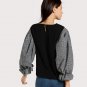 Plaid Frilled Gigot Sleeve Patchwork Blouse Round Neck Puff Sleeve Top With Button 2017 Long Sleeve