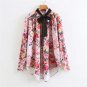 Casual Tie Neck Bow Floral Print Blouse 2018 Spring Long Sleeve OL Work Top Blouse Women Elegant Ove