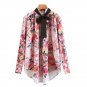 Casual Tie Neck Bow Floral Print Blouse 2018 Spring Long Sleeve OL Work Top Blouse Women Elegant Ove