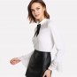 White Contrast Lace Blouse Stand Collar Regular Fit Long Sleeve Top 2018 Spring Women OL Work Elega