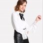 White Contrast Lace Blouse Stand Collar Regular Fit Long Sleeve Top 2018 Spring Women OL Work Elega