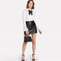 White Contrast Lace Blouse Stand Collar Regular Fit Long Sleeve Top 2018 Spring Women OL Work Elega