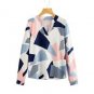 Autumn Abstract Geo Print Patchwork Ladies Blouse Women\'s V Neck Long Sleeve Casual 2017 Fall Colla