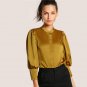 Silk Blouse Puff Sleeve Slim Fit Blouse Yellow Shirt Women Long Sleeve Elegant Blouse 2017 Ladies Wo