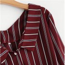 Burgundy Vertical Striped Knotted Shirt Women Button Casual Top 2018 Spring Office Work Long Sleeve 