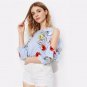 Floral Striped Ruffle Sweet Blouse Cold Shoulder Jungle Print Cute Elegant Women Summer Tops Sexy C