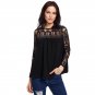 Illusion Lace Panel Keyhole Back Blouse Women Black Round Neck Long Sleeve Sexy Blouse With Button 2