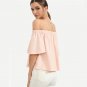 Pink Off The Shoulder Ruffle Shirts Women\'s Summer Fashion Tops Plain Half Sleeve Loose Blouse
