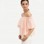 Pink Off The Shoulder Ruffle Shirts Women\'s Summer Fashion Tops Plain Half Sleeve Loose Blouse