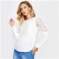 White Hollow Out Lace Panel Peplum Boho Blouse Ladies Round Neck Long Sleeve Cute Top 2017 Casual Bl