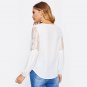 White Hollow Out Lace Panel Peplum Boho Blouse Ladies Round Neck Long Sleeve Cute Top 2017 Casual Bl