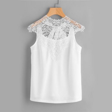 Lace Chiffon Blouse White Hollow Out Bow Tie Open Back Women Tops 2017 Ladies Elegant Cap Sleeve Blo